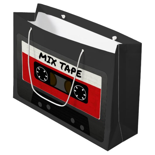 Red Mix Tape - 80sおよび90sレトロギフトインスパイア ラージペーパーバッグ (正面アングル)