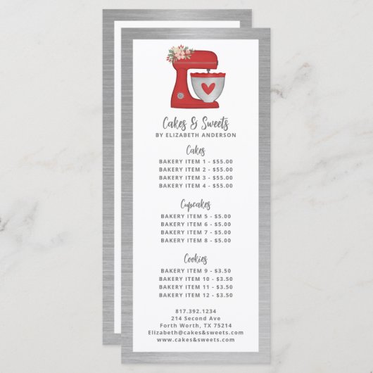 Red Mixer Bakery Pastry Chef Dessert Menu メニュー (正面/裏面)