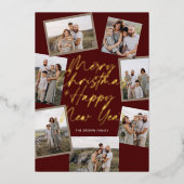 Red Modern Boho 8 Photo Collage Christmas  箔シーズンカード (正面)
