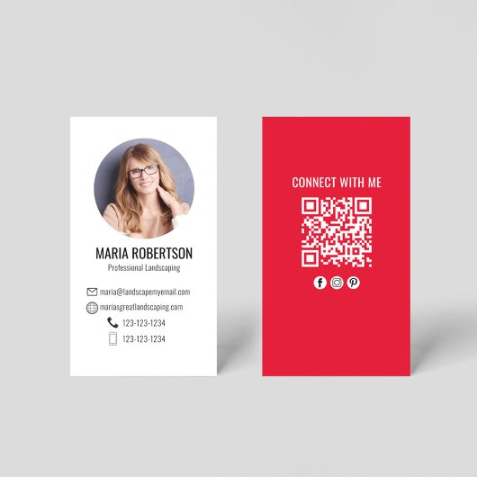 Red Modern Business Photo QR Code 名刺
