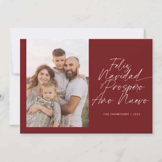 Red Modern Feliz Navidad Script Christmas シーズンカード (正面)