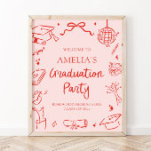 Red Modern Hand Drawn Graduation Party Welcome ポスター