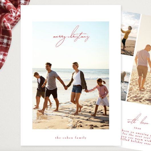 red modern merry christmas calligraphy photo frame シーズンカード