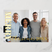 Red Modern Merry Christmas Company Logo Photo Gold 箔シーズンカード (正面)