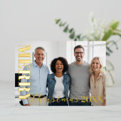 Red Modern Merry Christmas Company Logo Photo Gold 箔シーズンカード (立ち正面)