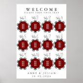 Red Modern Minimal Wedding Seating Chart Poster ポスター (正面)