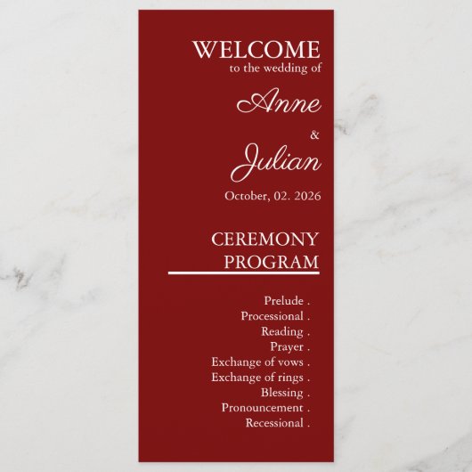 Red Modern Minimalist Bridal Program QR Code プログラム (正面)