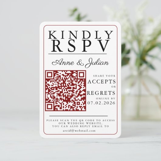 Red Modern Photo RSVP Insert QR Code (スタンド正面)