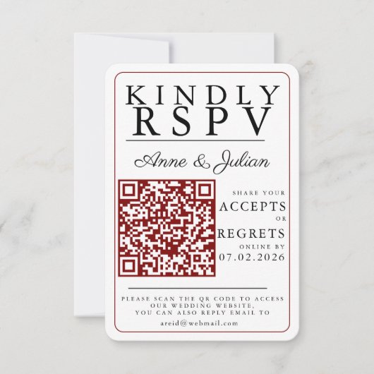 Red Modern Photo RSVP Insert QR Code (正面)