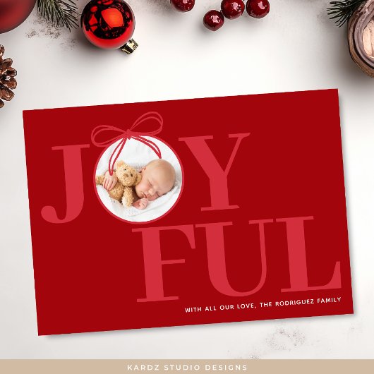 Red Modern Typography Baby Photo Christmas シーズンカード