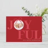 Red Modern Typography Baby Photo Christmas シーズンカード (スタンド正面)