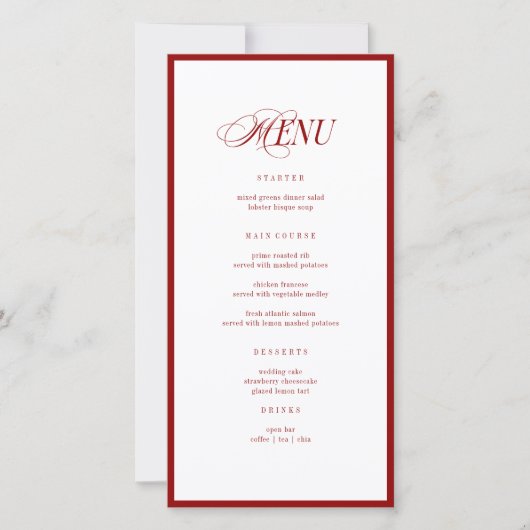 Red Modern Wedding Menu and Thank You Note Back サンキューカード (正面)