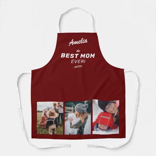Red Mom Ever 最高の Mother's Day Keepsake 3 Photo エプロン (正面)