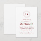 Red Monogram Circle Baptism Invitation エンクロージャーカード (正面/裏面)