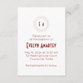 Red Monogram Circle Baptism Invitation エンクロージャーカード (正面)