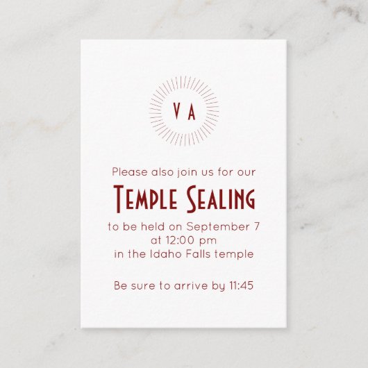 Red Monogram Circle Temple Sealing Invitation エンクロージャーカード (正面)