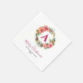 Red Monogram Greenery Pink Wreath Christmas Party スタンダードカクテルナプキン (角)