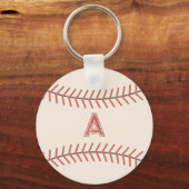Red Monogram Vintage Baseball Keychain Gift キーホルダー (正面)