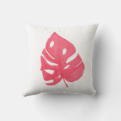 Red Monstera leaf printed throw pillow クッション (裏面)
