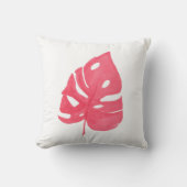 Red Monstera leaf printed throw pillow クッション (正面)