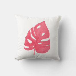 Red Monstera leaf printed throw pillow クッション