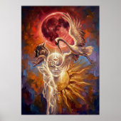 Red Moon Crane Symbolic Art Poster ポスター (正面)