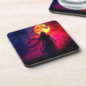 Red Moon Shadow Woman Mystery Design コースター (左側)