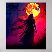 Red Moon Shadow Woman Mystery Design ポスター (正面)