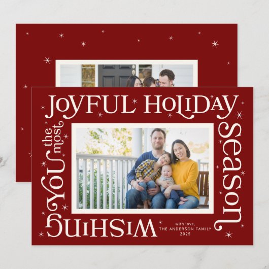 Red Most Joyful Holiday Season Photo Holiday Card シーズンカード (正面/裏面)