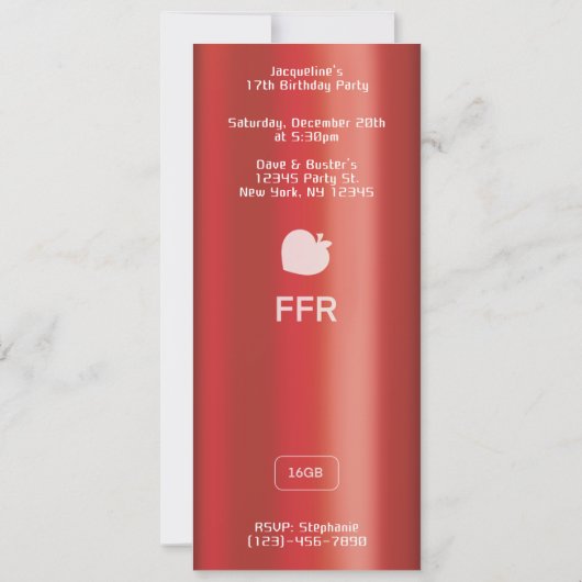 Red MP3 Music Player II Birthday 招待状 (裏面)