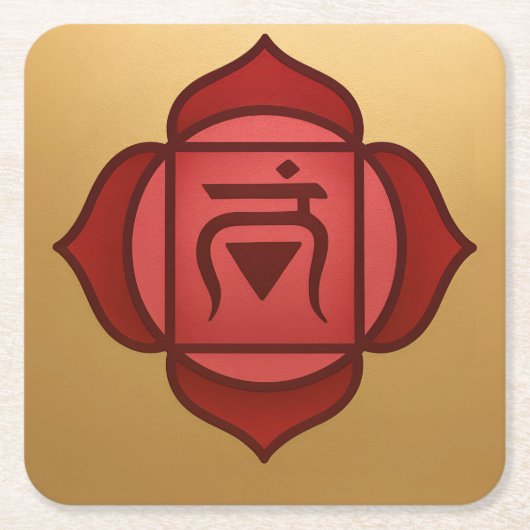 Red Muladhara Root Chakra Gold Coaster Set スクエアペーパーコースター (正面)