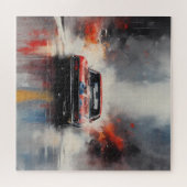 Red Muscle Car head on ジグソーパズル (横)