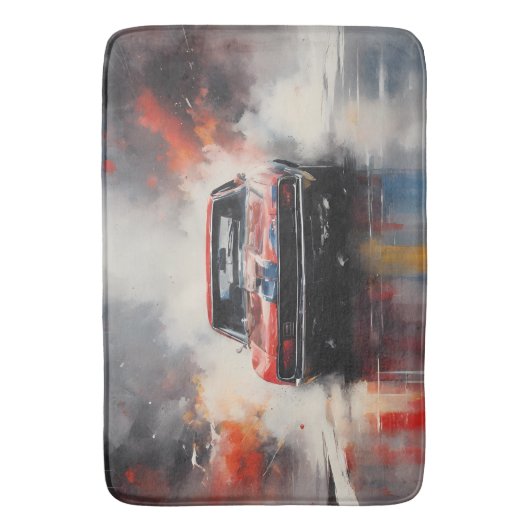 Red Muscle Car head on バスマット (正面縦)