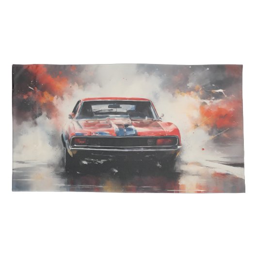 Red Muscle Car head on 枕カバー (裏面-左)