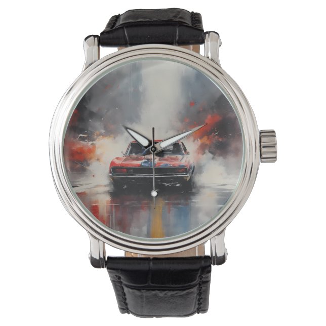 Red  Muscle Car head on 腕時計 (正面)