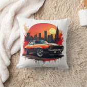 Red Muscle Car with Urban Skyline Accent クッション (ブランケット)
