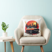 Red Muscle Car with Urban Skyline Accent クッション (椅子)