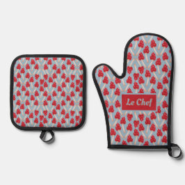 Red Mushroom - Blue & Red 鍋つかみ&鍋敷きセット