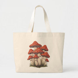 Red Mushroom Cluster Graphic Art Retro Cottagecore ラージトートバッグ