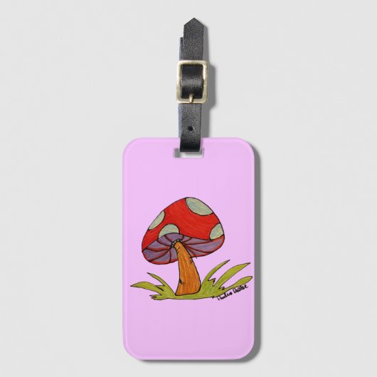 Red Mushroom with light purple background Tote ラゲッジタグ (正面縦)