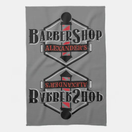 Red n Black Barbershop ロゴ バータオル 名前入り キッチンタオル