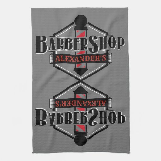 Red n Black Barbershop ロゴ バータオル 名前入り キッチンタオル (縦)