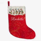 Red Name Marching Quirky Christmas Reindeer  スモールクリスマスストッキング (正面)