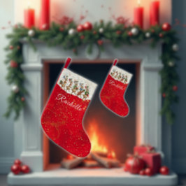 Red Name Marching Quirky Christmas Reindeer  スモールクリスマスストッキング