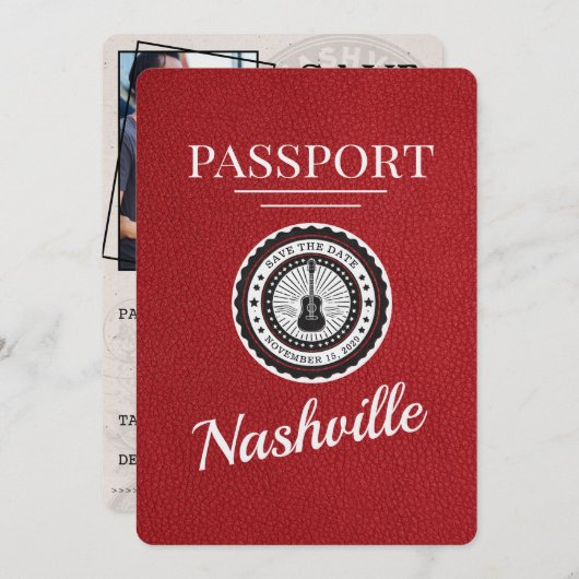 Red Nashville Passport日付の保存 セーブザデート (正面/裏面)