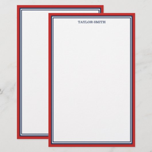 Red & Navy Blueお名前縁どを追加 便箋 (正面/裏面)