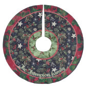 Red navy festive floral christmas pattern custom ブラッシュドポリエステルツリースカート (正面)