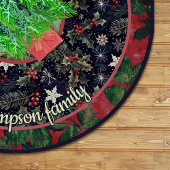 Red navy festive floral christmas pattern custom ブラッシュドポリエステルツリースカート