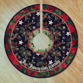 Red navy festive floral christmas pattern custom ブラッシュドポリエステルツリースカート
