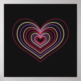 Red Neon Heart Wall Art Poster ポスター